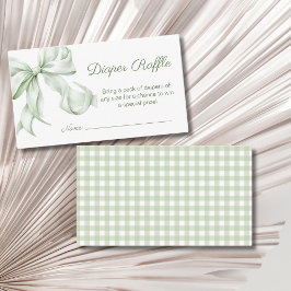 Tarjeta De Recepción Elegante Sage Green Bow Baby Shower Diaper Raffle