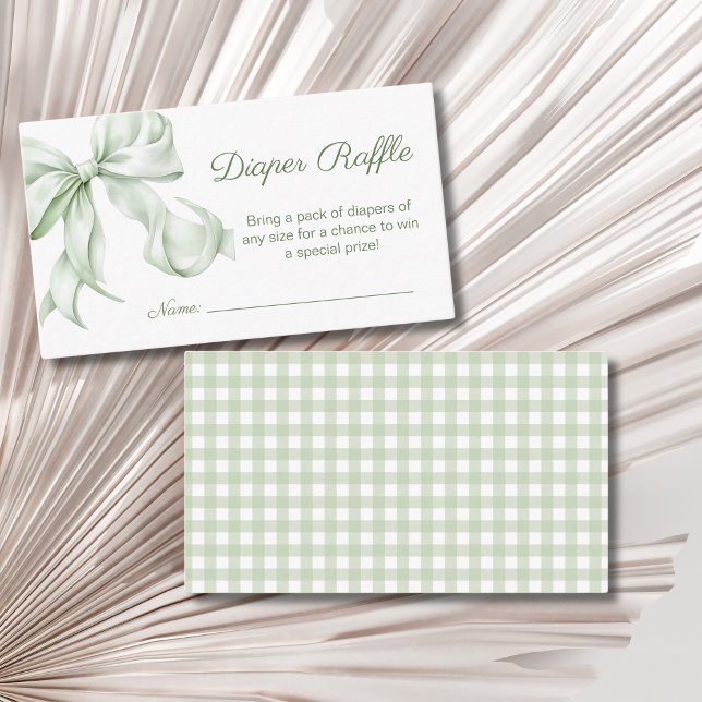 Tarjeta De Recepción Elegante Sage Green Bow Baby Shower Diaper Raffle (Subido por el creador)