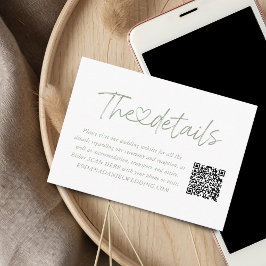 Tarjeta De Recepción Elegante Sage Green Calligraphy Detalles del códig