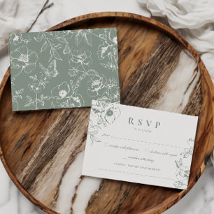 Tarjeta De Recepción Elegante Sage Green Floral Garden Wedding RSVP
