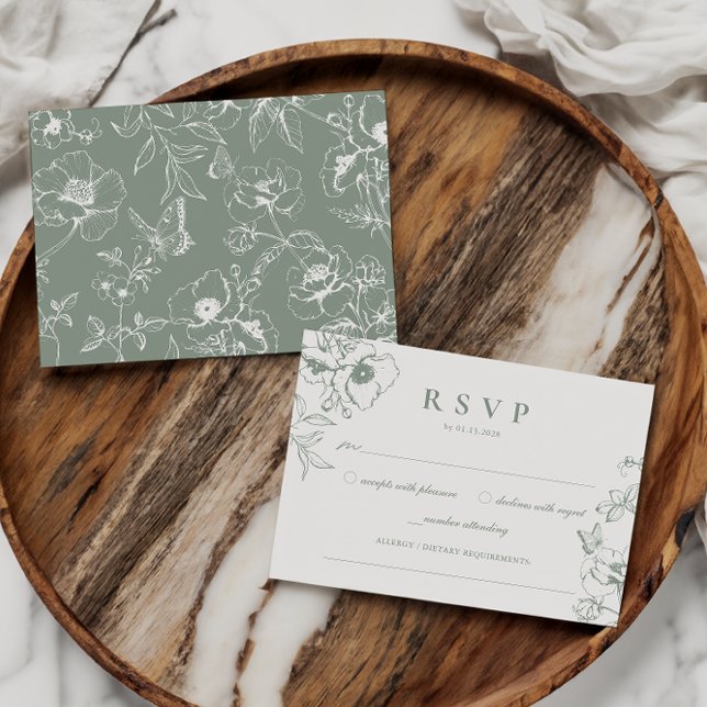 Tarjeta De Recepción Elegante Sage Green Floral Garden Wedding RSVP (Subido por el creador)