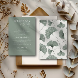 Tarjeta De Recepción Elegante Sage Green Ginkgo Leaf Bodas Detalles