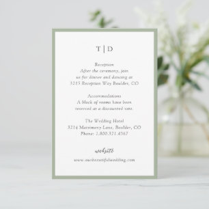Tarjeta De Recepción Elegante Sage Green Monograma Moderno Boda