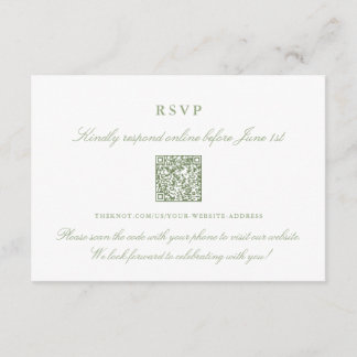 Tarjeta De Recepción Elegante Sage Green Online RSVP Código QR