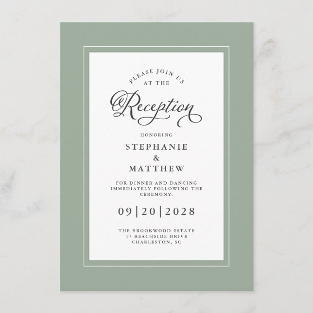 Tarjeta De Recepción Elegante Sage Green Wedding Moda Fronteras (Anverso)