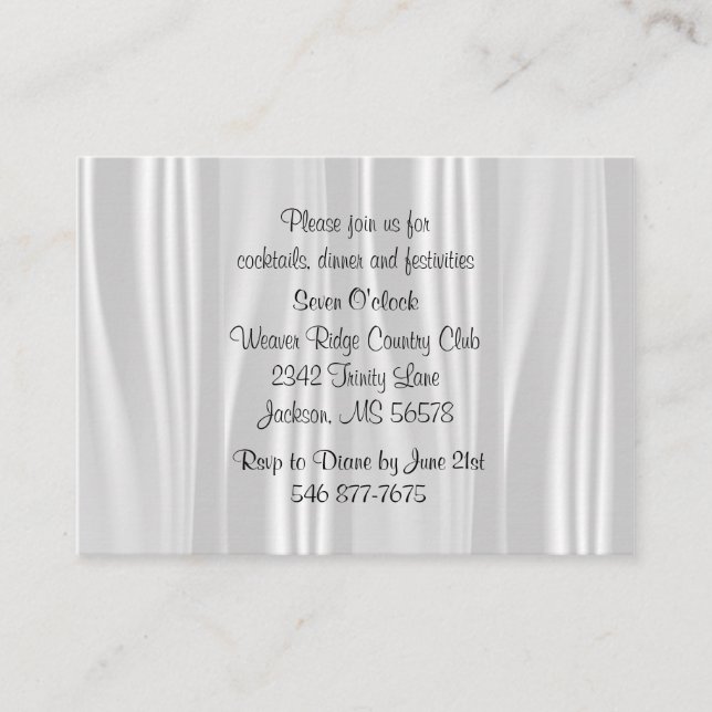 Tarjeta De Recepción Elegante satén blanco (Anverso)