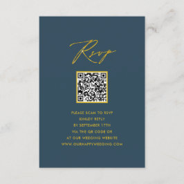 Tarjeta De Recepción Elegante Script Azul Minimalista QR Wedding RSVP