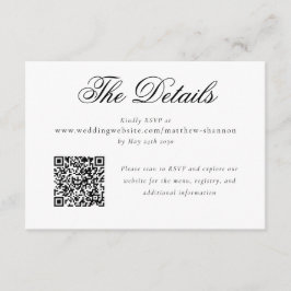 Tarjeta De Recepción Elegante Script Black White Wedding Detalles del R