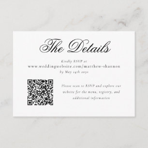 Tarjeta De Recepción Elegante Script Black White Wedding Detalles del R