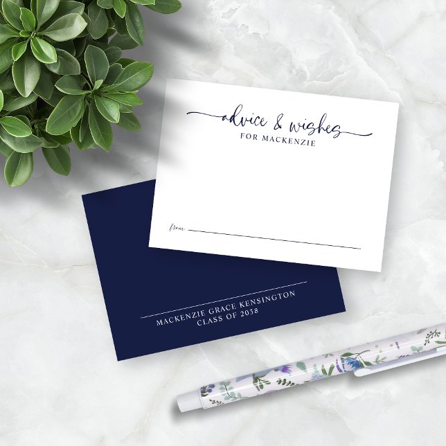 Tarjeta De Recepción Elegante Script Blue Graduation Consejos y Deseos (Elegant Script Blue Graduation Advice and Wishes Card)