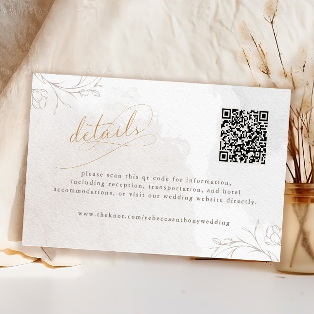 Tarjeta De Recepción Elegante Script Boda botánico Detalles Código QR (Subido por el creador)