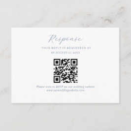 Tarjeta De Recepción Elegante Script Dusty Azul Boda QR Código Rsvp