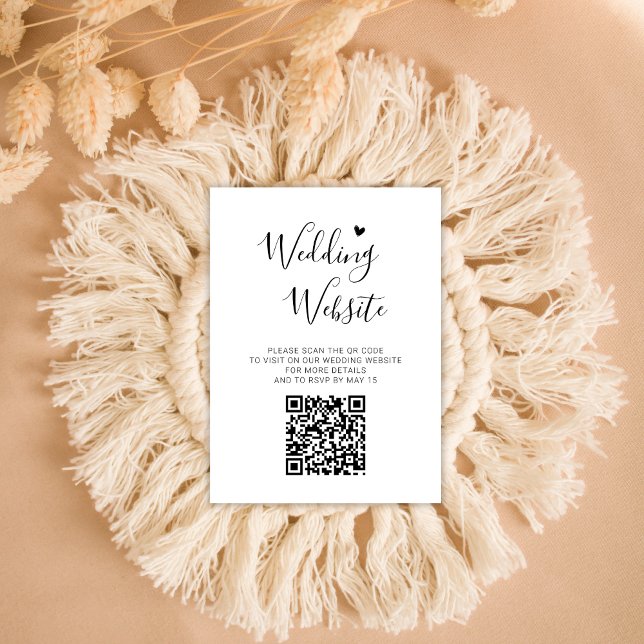Tarjeta De Recepción Elegante Script Heart QR Boda de código RSVP (Subido por el creador)