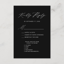 Tarjeta De Recepción Elegante Script Moderno Black Simple Wedding RSVP