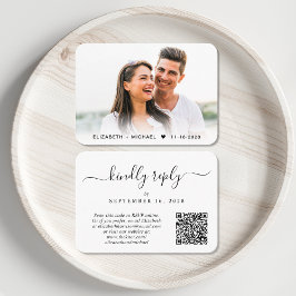 Tarjeta De Recepción Elegante Script Photo QR Boda de código RSVP