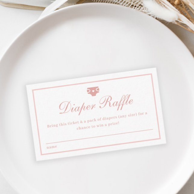 Tarjeta De Recepción Elegante Script Pink Diaper Raffle Baby Shower (Elegant Pink Script Diaper Raffle Girls Baby Shower Enclosure Card.)