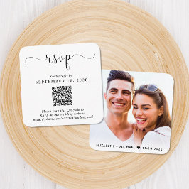 Tarjeta De Recepción Elegante Script QR Boda de código RSVP