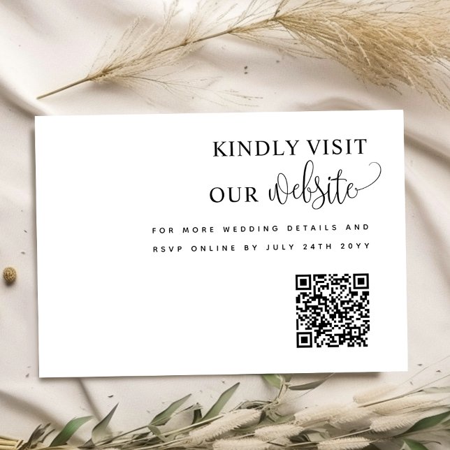Tarjeta De Recepción Elegante Script QR Boda de código web Kraft (Subido por el creador)