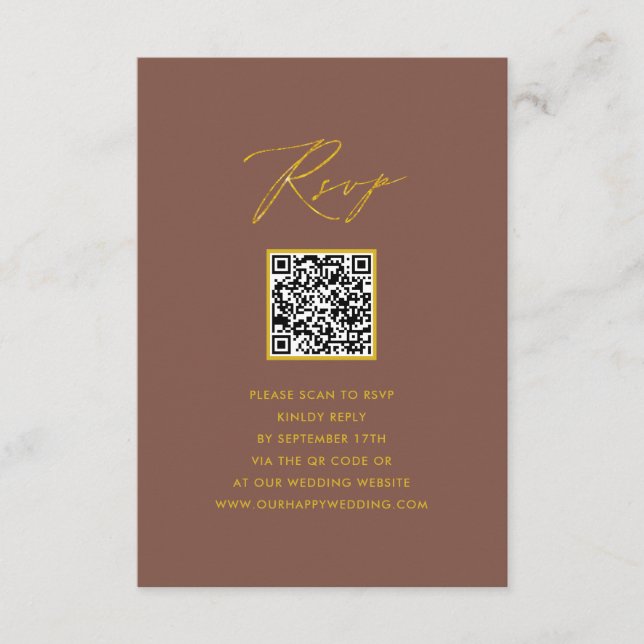 Tarjeta De Recepción Elegante Script Terracotta Simple QR Wedding RSVP (Anverso)