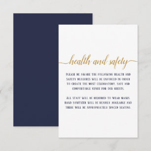 Tarjeta De Recepción Elegante Seguridad y Salud de Boda en Oro y Azul M