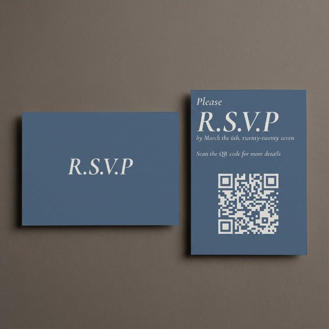 Tarjeta De Recepción Elegante serie azul grande de código QR RSVP (Elegant Blue Serif large QR Code RSVP Enclosure Card)