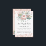 Tarjeta De Recepción Elegante servicio Rubor Floral Bat Mitzvah<br><div class="desc">Celebre un hito especial con esta hermosa invitación al servicio Bat Mitzvah, que incluye un suave arreglo floral rosa y verde alrededor de una delicada Estrella de David. Sutiles acentos de purpurinas de oro rosa le dan un toque de elegancia, lo que lo hace perfecto para una moderna pero intemporal...</div>