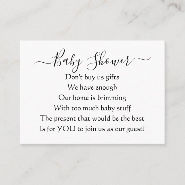 Tarjeta De Recepción Elegante simple Baby Shower sin regalos Poema (Anverso)