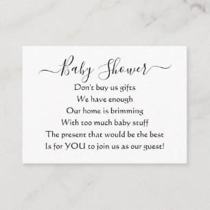 Tarjeta De Recepción Elegante simple Baby Shower sin regalos Poema