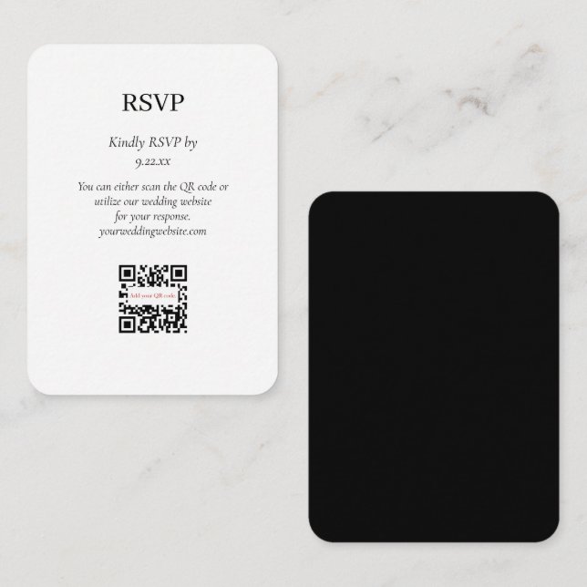 Tarjeta De Recepción Elegante Simple Blanco Blanco Negro RSVP Opción de (Anverso / Reverso)
