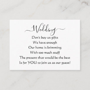 Tarjeta De Recepción Elegante simple Boda sin regalos Poema