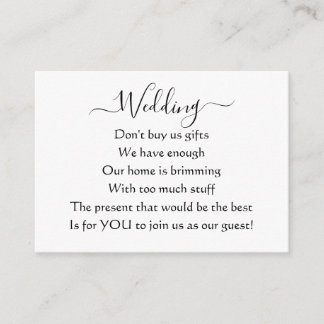 Tarjeta De Recepción Elegante simple Boda sin regalos Poema