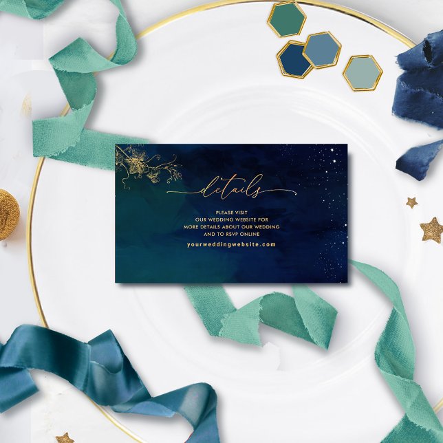 Tarjeta De Recepción Elegante sitio web azul, Boda verde de la marina / (Subido por el creador)