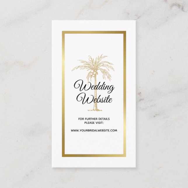 Tarjeta De Recepción Elegante sitio web Boda de Palm Tree Tropical Gold (Anverso)