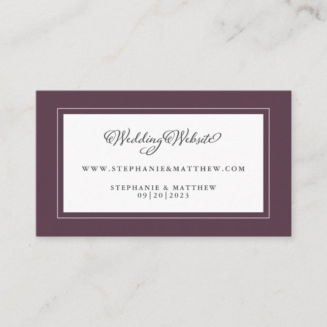 Tarjeta De Recepción Elegante sitio web Boda púrpura detalles de Moda m (Anverso)