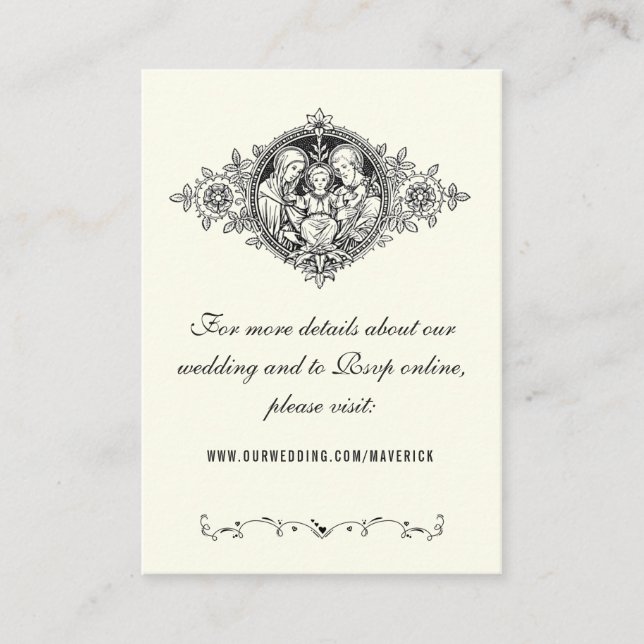 Tarjeta De Recepción Elegante sitio web clásico de Boda de marfil relig (Anverso)