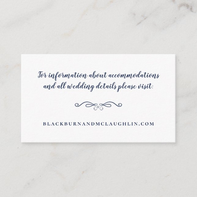 Tarjeta De Recepción Elegante sitio web de boda azul blanco moderno clá (Anverso)