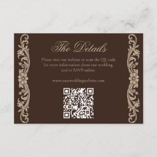 Tarjeta De Recepción Elegante sitio web de boda barroco marrón y crema