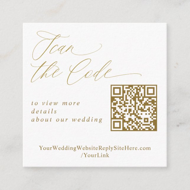 Tarjeta De Recepción Elegante sitio web de Boda de código QR de oro (Anverso)