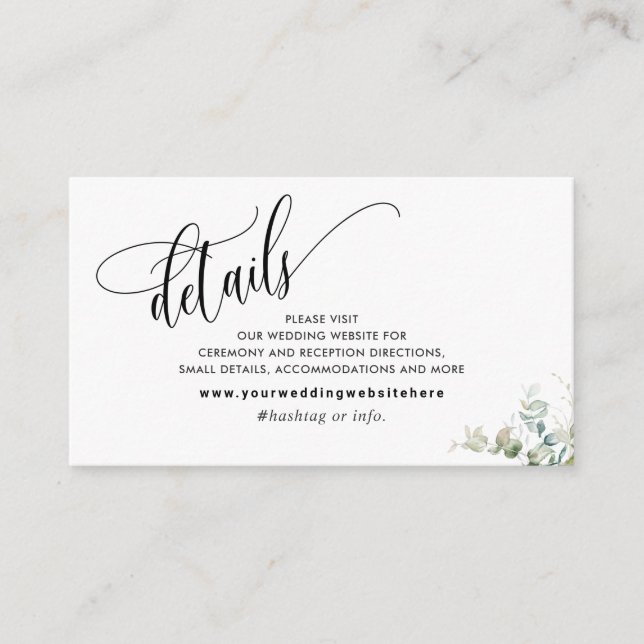 Tarjeta De Recepción Elegante sitio web de Boda de la vegetación / deta (Anverso)