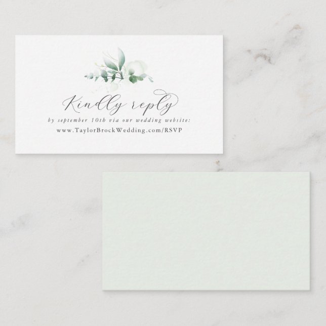 Tarjeta De Recepción Elegante sitio web de Boda de la vegetación RSVP (Anverso / Reverso)
