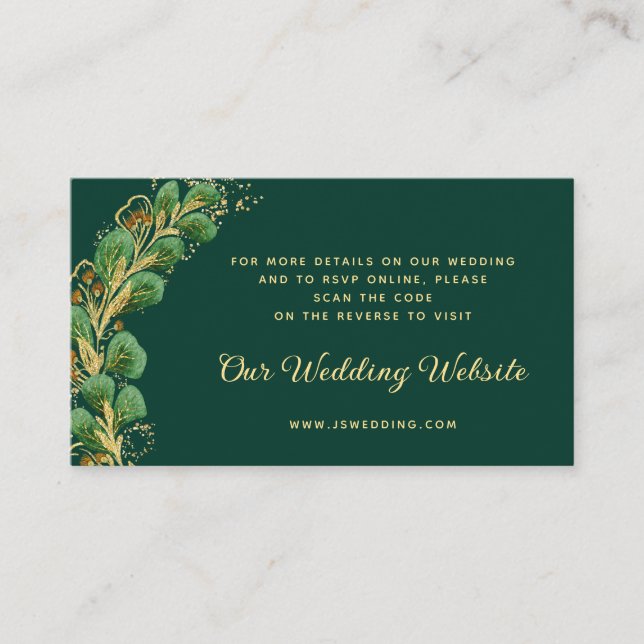 Tarjeta De Recepción Elegante sitio web de Boda de RSVP verde esmeralda (Anverso)