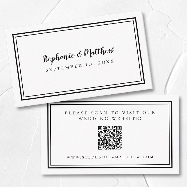 Tarjeta De Recepción Elegante sitio web de boda moderno código QR blanc (Elegant Wedding Website Modern QR Code Black White Enclosure Card)
