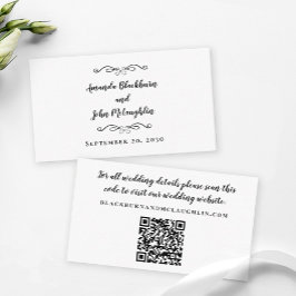 Tarjeta De Recepción Elegante sitio web de boda QR Código Blanco Negro