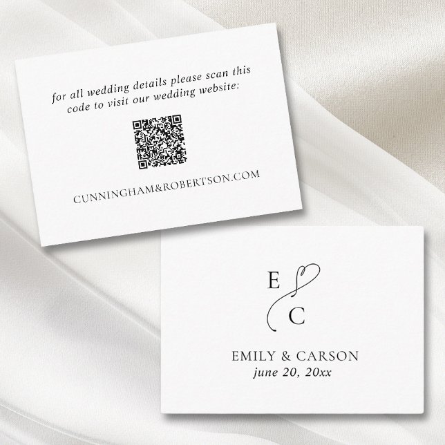Tarjeta De Recepción Elegante sitio web de boda QR Código Blanco Negro  (Subido por el creador)
