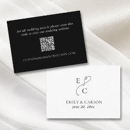 Tarjeta De Recepción Elegante sitio web de boda QR Código Blanco Negro