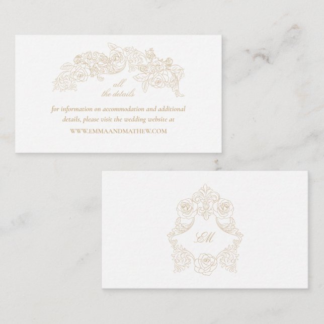Tarjeta De Recepción Elegante sitio web de Bodas barrocos de Champagne (Anverso / Reverso)