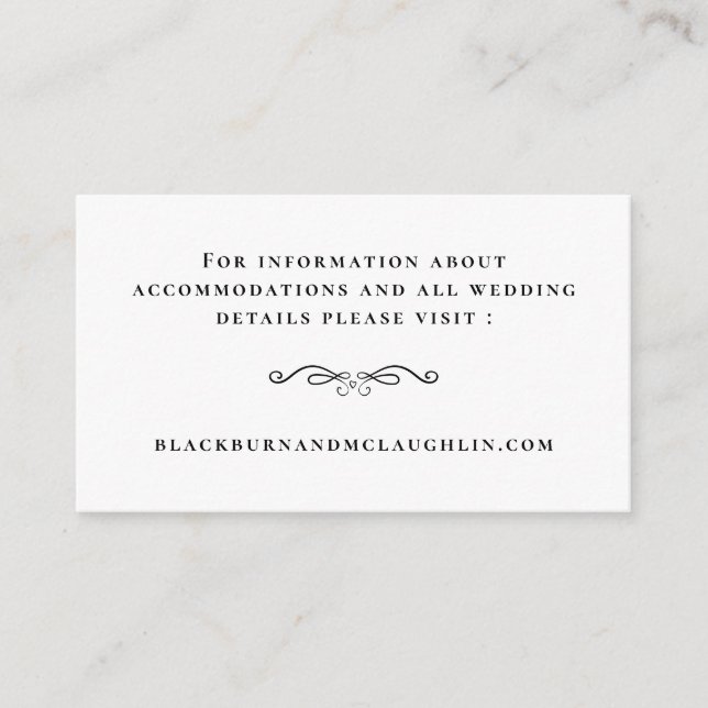 Tarjeta De Recepción Elegante sitio web de bodas Black White Modern Det (Anverso)