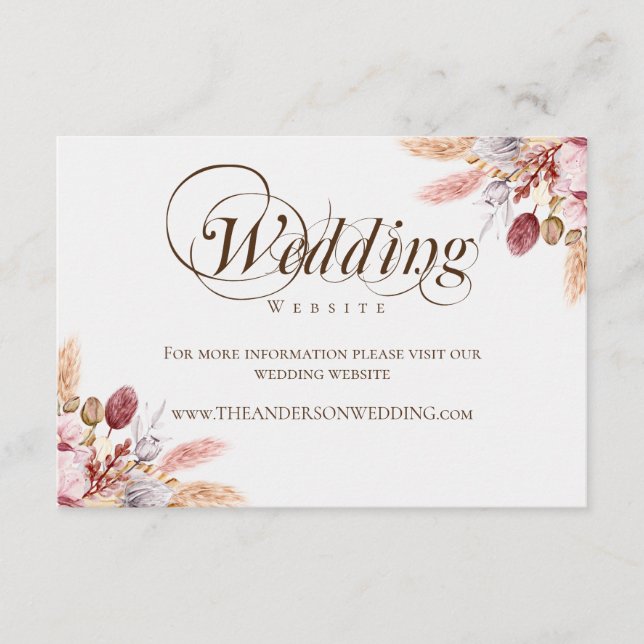 Tarjeta De Recepción Elegante sitio web de Bodas de Grass Boho Pampas (Anverso)