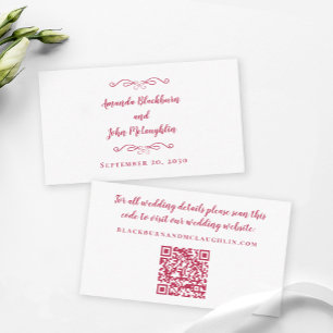 Tarjeta De Recepción Elegante sitio web de bodas QR Código Magenta Red 