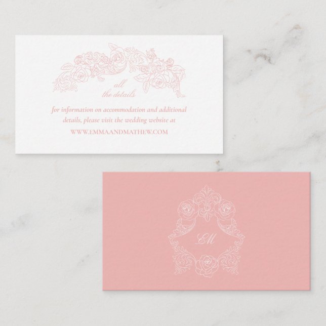 Tarjeta De Recepción Elegante sitio web de Bodas rosados de Rubor (Anverso / Reverso)